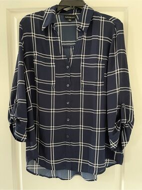 Fortune + Ivy Navy Christelle Button-Down Blouse